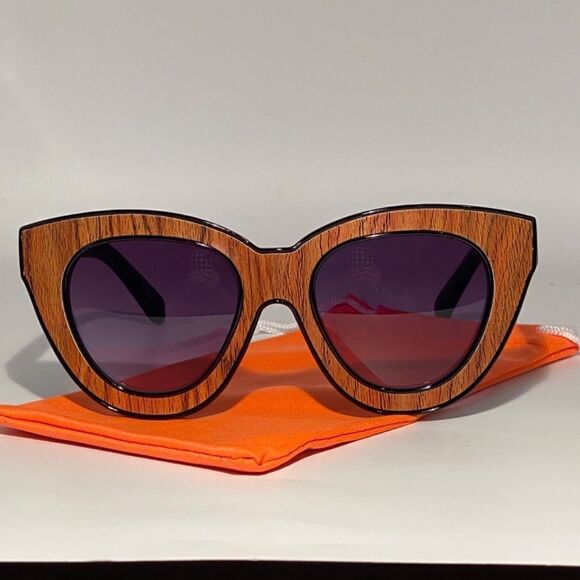 0545 Oversized Cat‘s Meow Eye Sunglasses Wood Grain Print and Black New main image 5